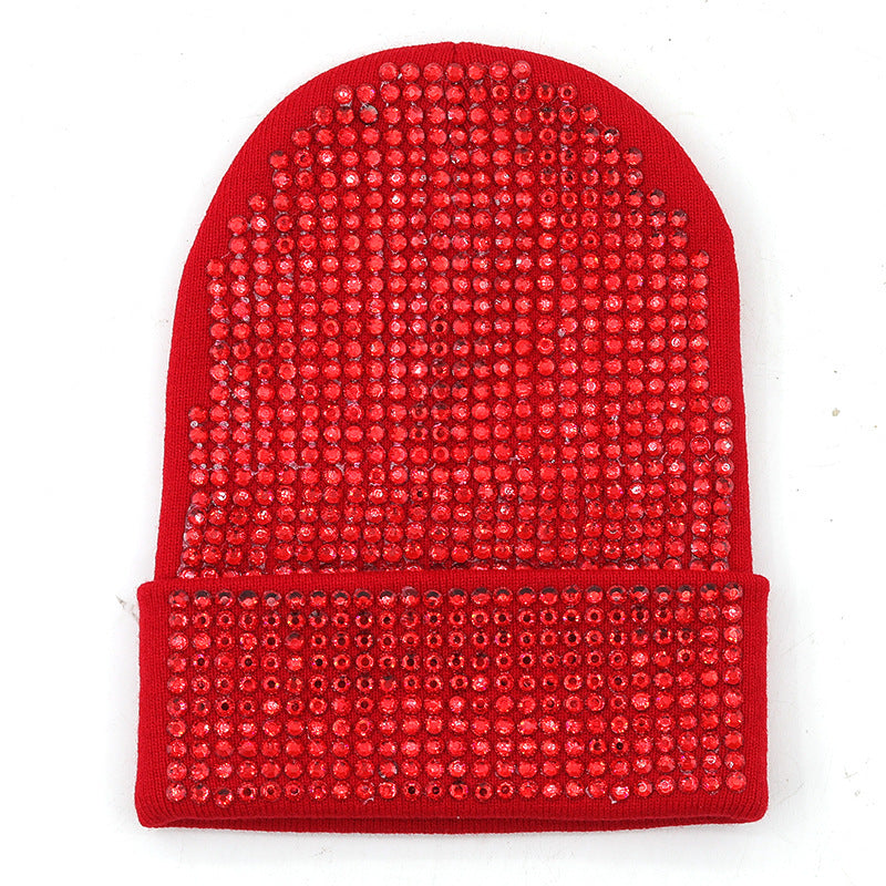 Punk Rhinestone Warm All-matching Acrylic Knitted Drill Cap