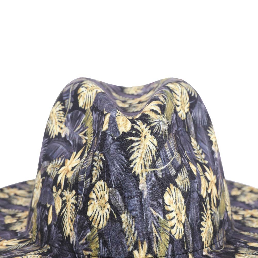 Augusta Wide-Brim Linen Fedora Hat, Leaf & Floral Print