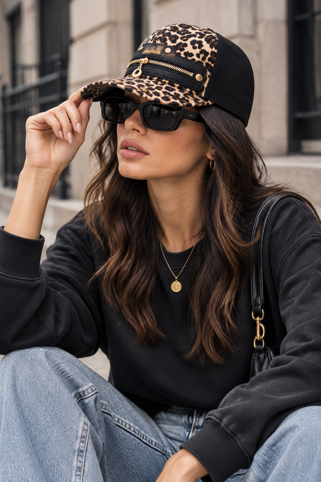 Franklin Leopard Print Baseball Cap, Adjustable Unisex