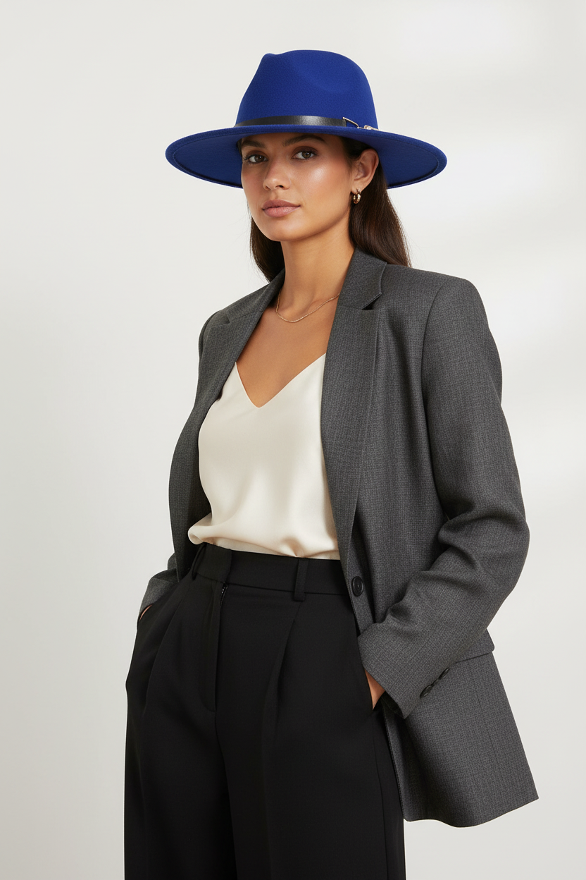 Norman Cashmere Fedora Hat, Flat Brim, Unisex Medium