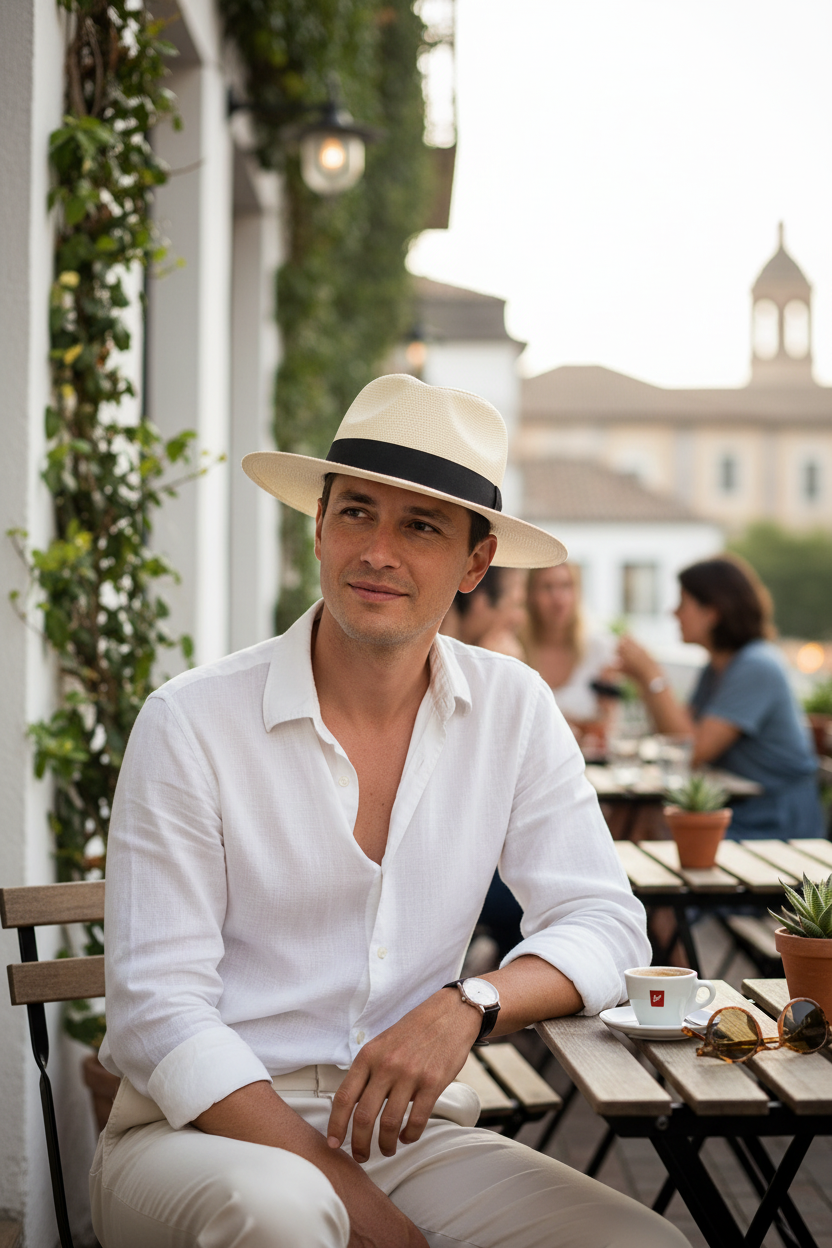 Ontiveros Straw Fedora Hat with Flat Top and Band