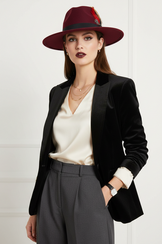 Gonzaga Polyester Fedora Hat with Feather, 58cm