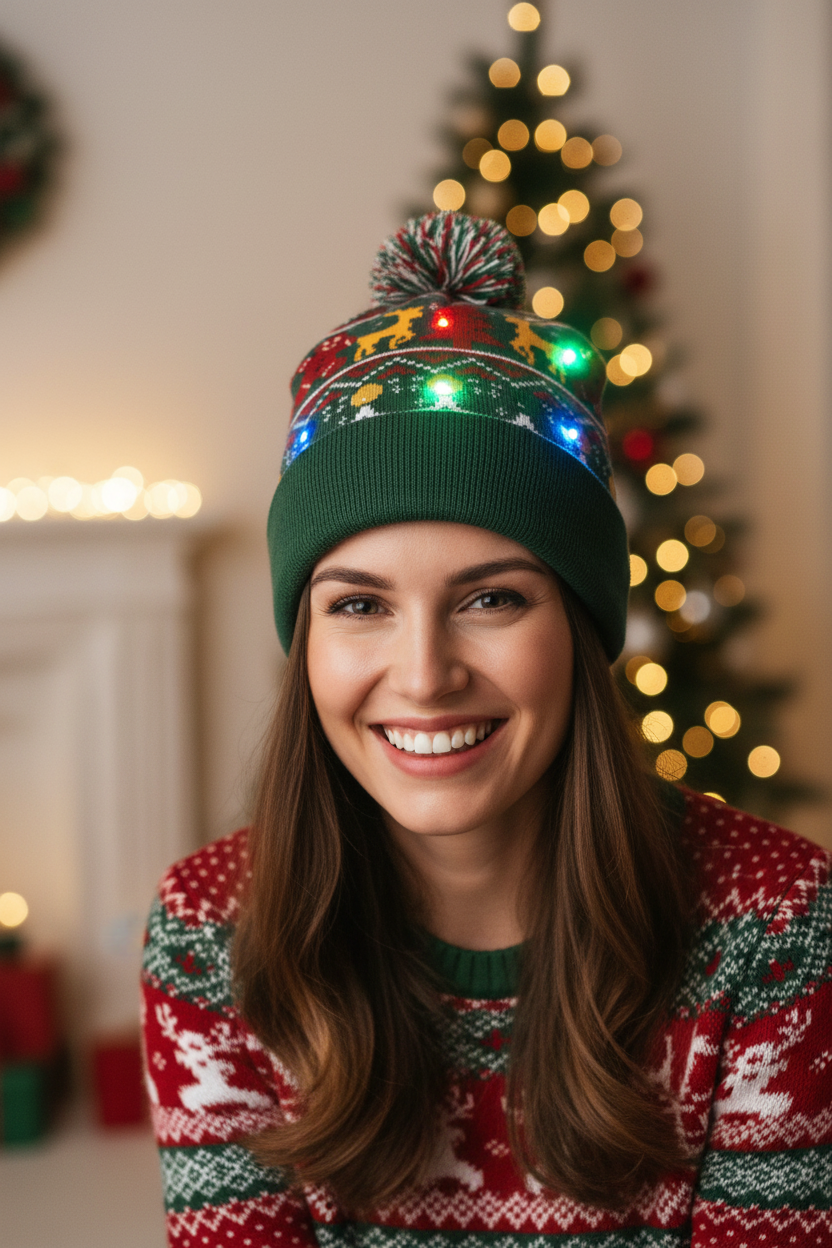 Holiday Knitted Beanie Hat – Acrylic, Unisex