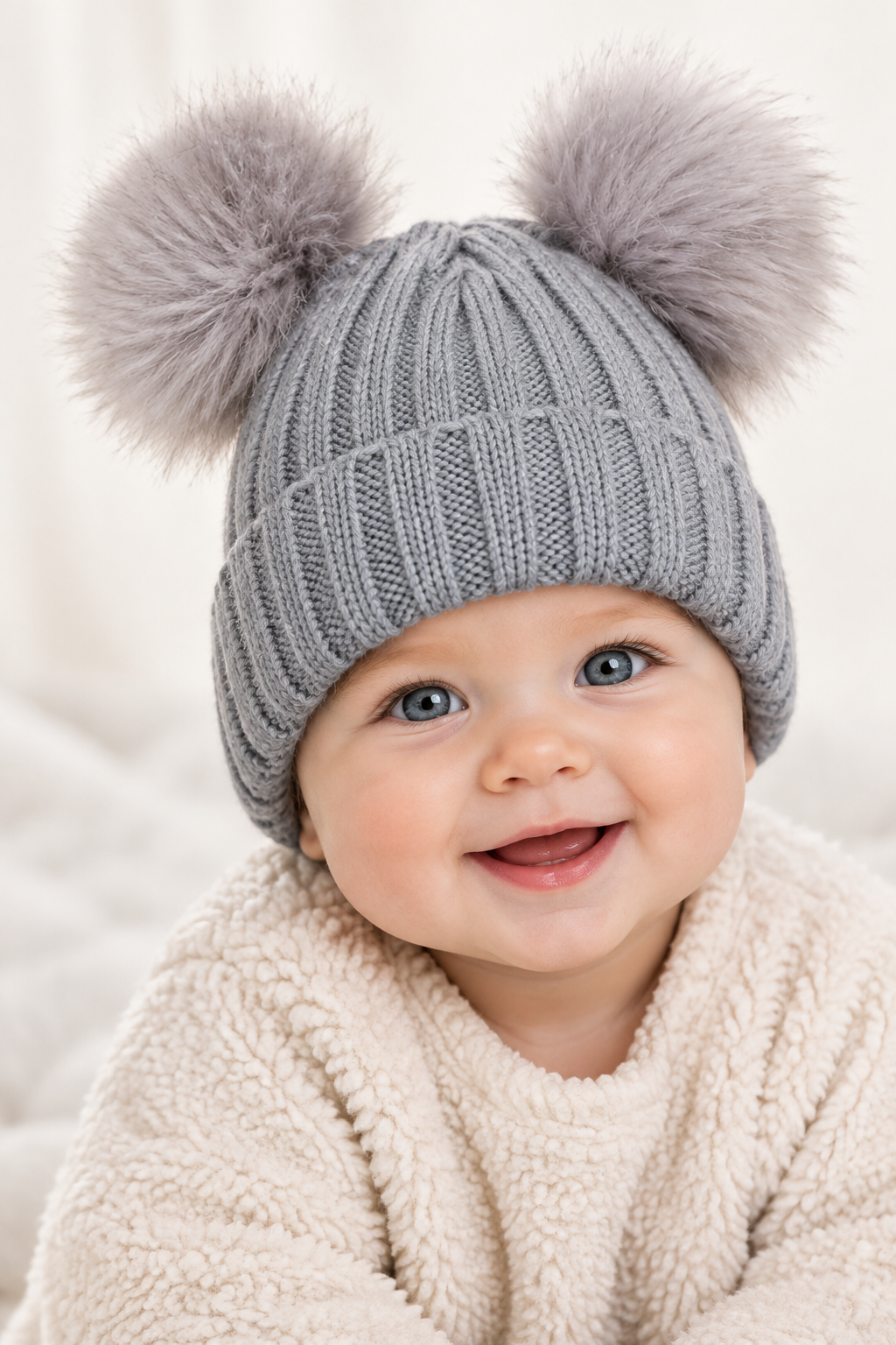 Autumn And Winter Baby Knitted Wool Double Fur Ball Sleeve Cap