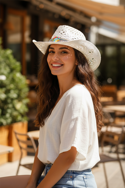 Stockton Tie-Dye Straw Cowboy Hat, Foldable