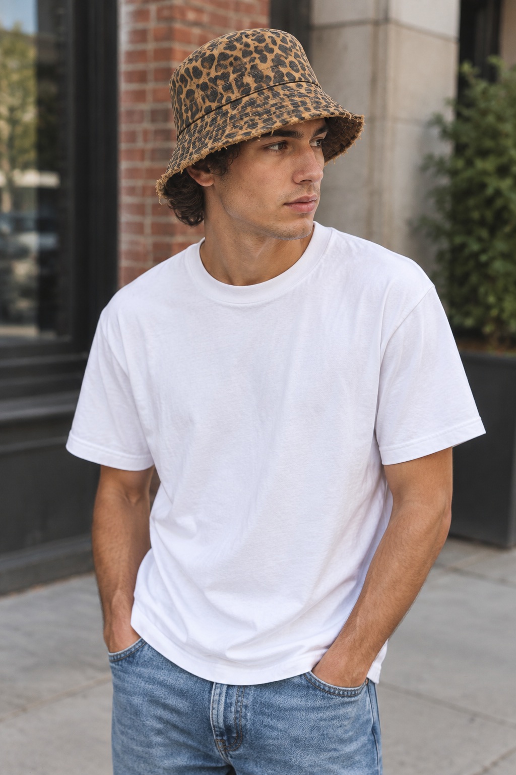 Pickens Leopard Print Trim Bucket Hat – Wide Brim, Vintage Fashion