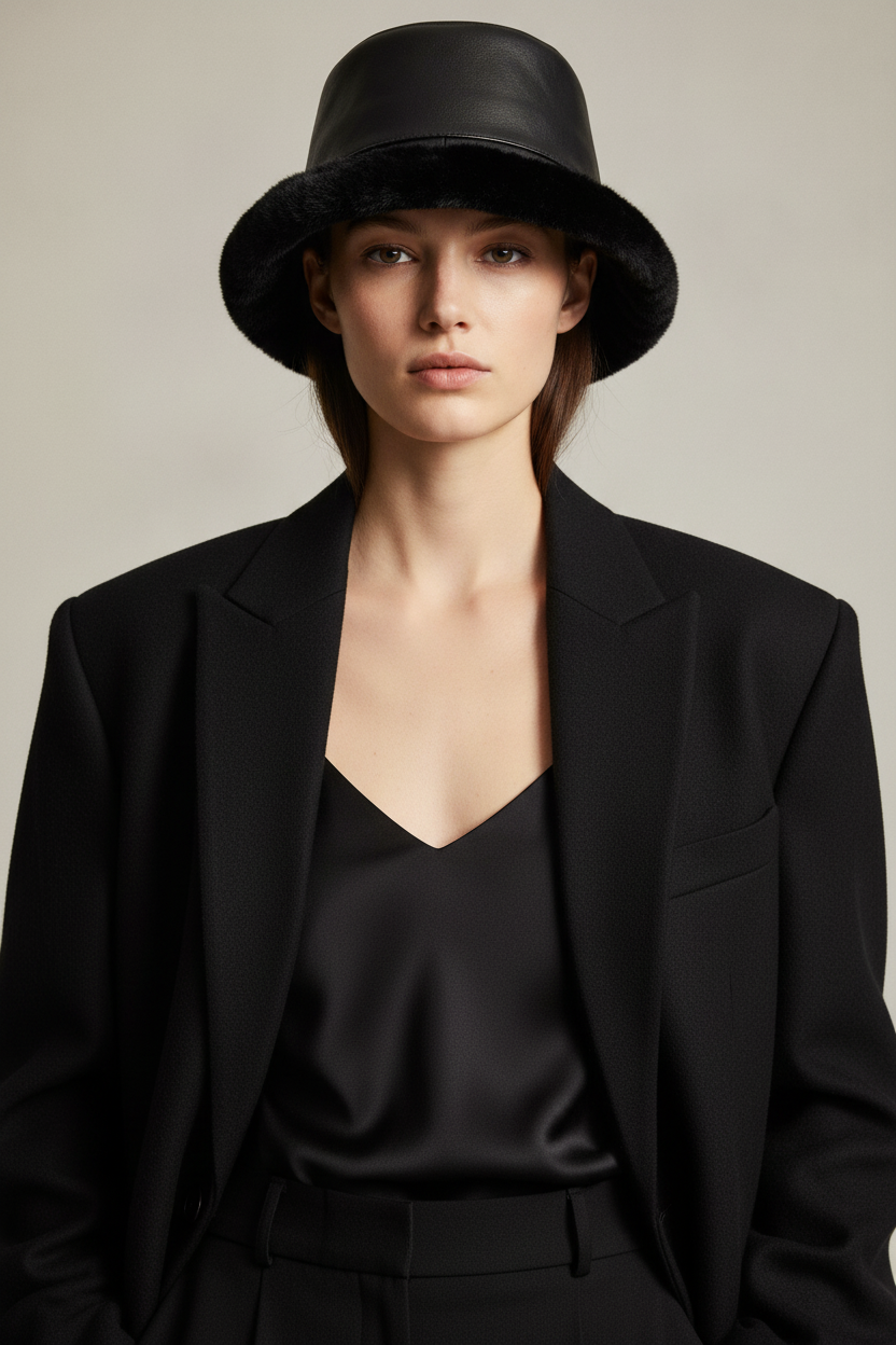 Mason Leather Plaid Plush Bucket Hat – Women's Medium