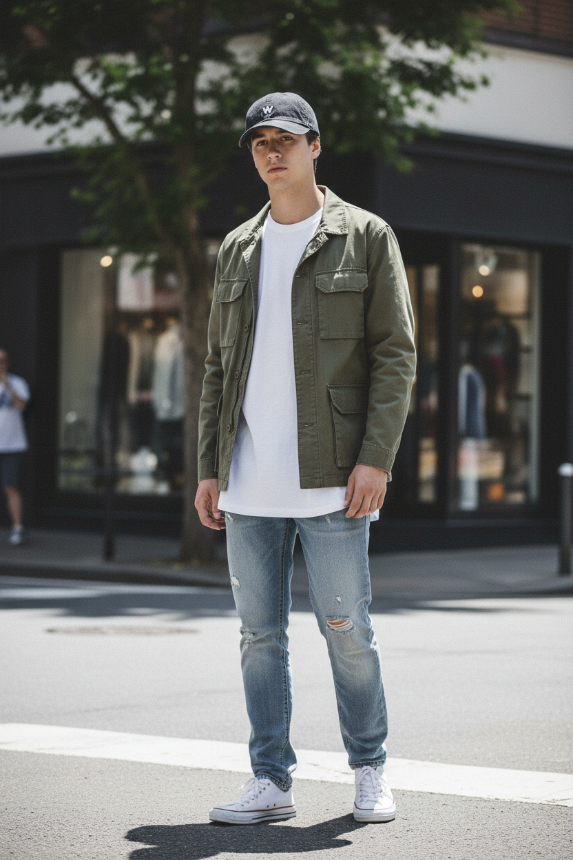 W Denim-Look Cotton Baseball Cap | Adjustable Sun Hat