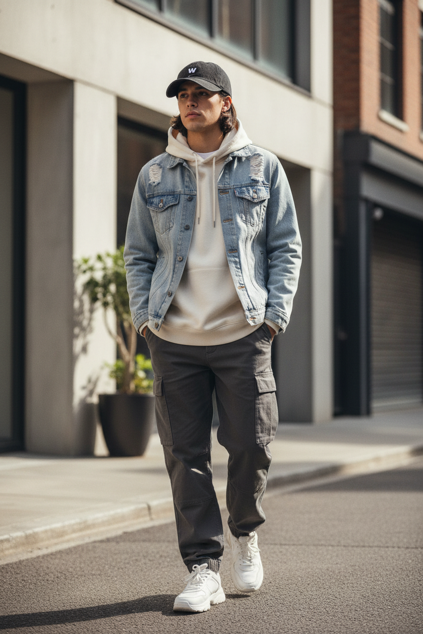 W Denim-Look Cotton Baseball Cap | Adjustable Sun Hat