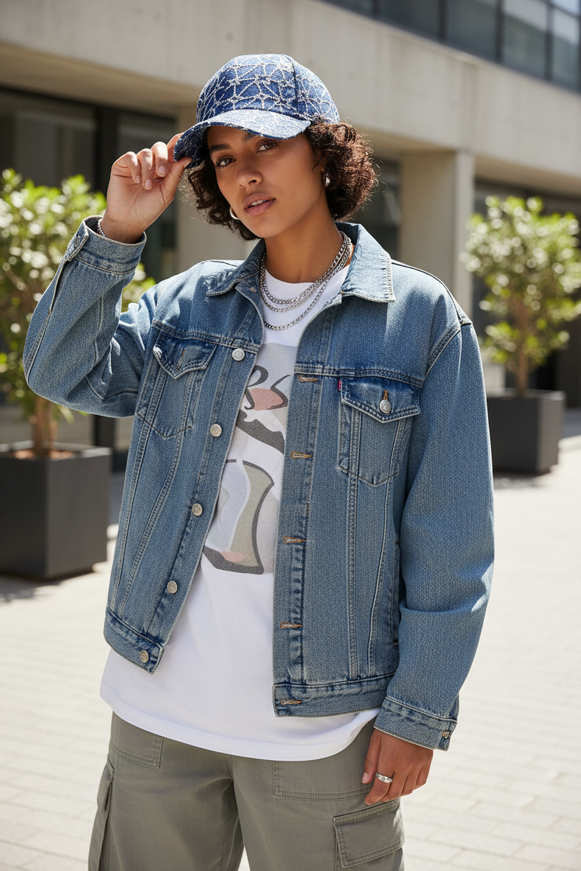 Sequined Denim Baseball Cap – Adjustable UV Protection