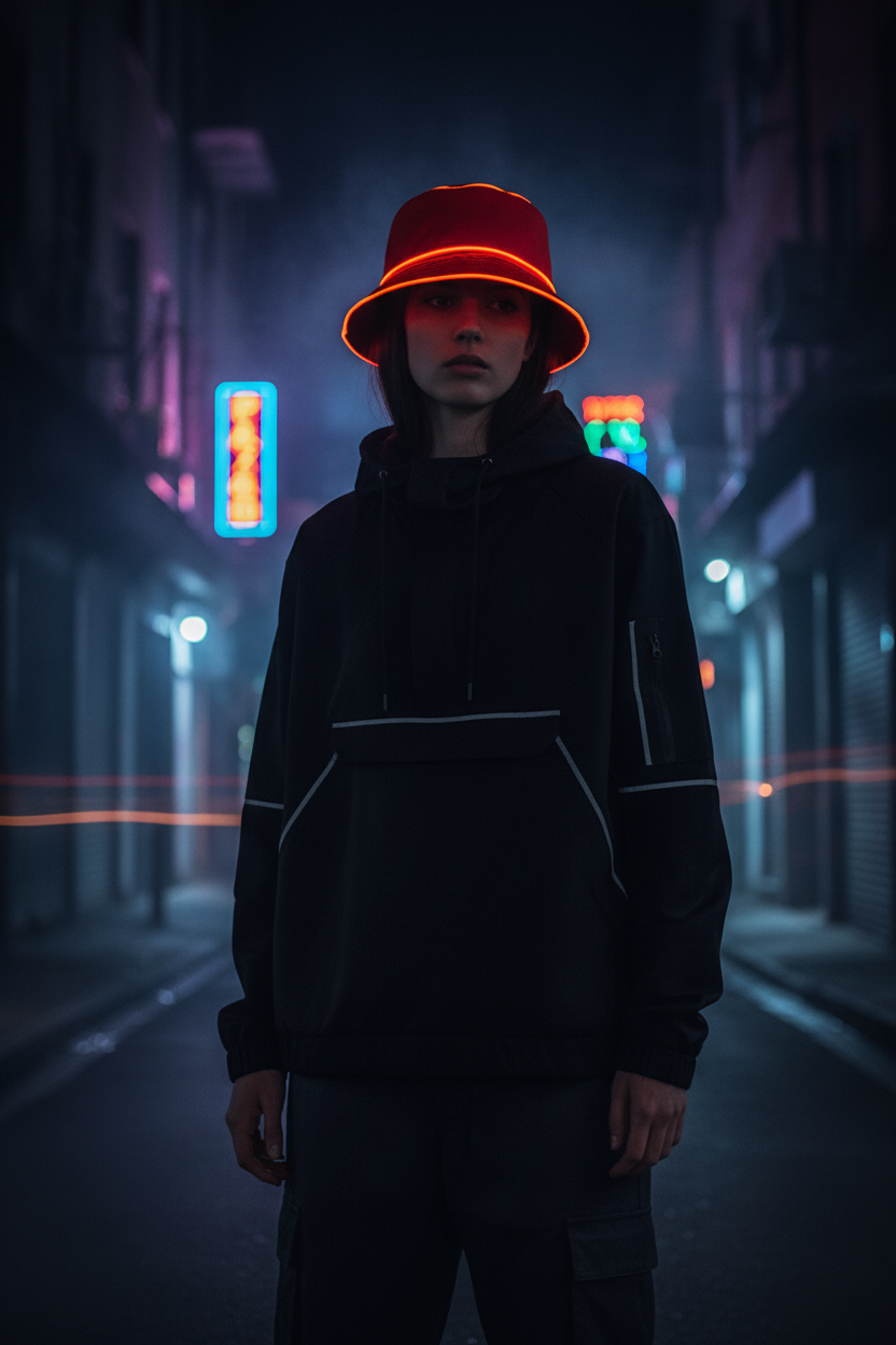 Striped LED Bucket Hat – Unisex Polyester, One Size
