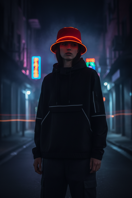 Striped LED Bucket Hat – Unisex Polyester, One Size