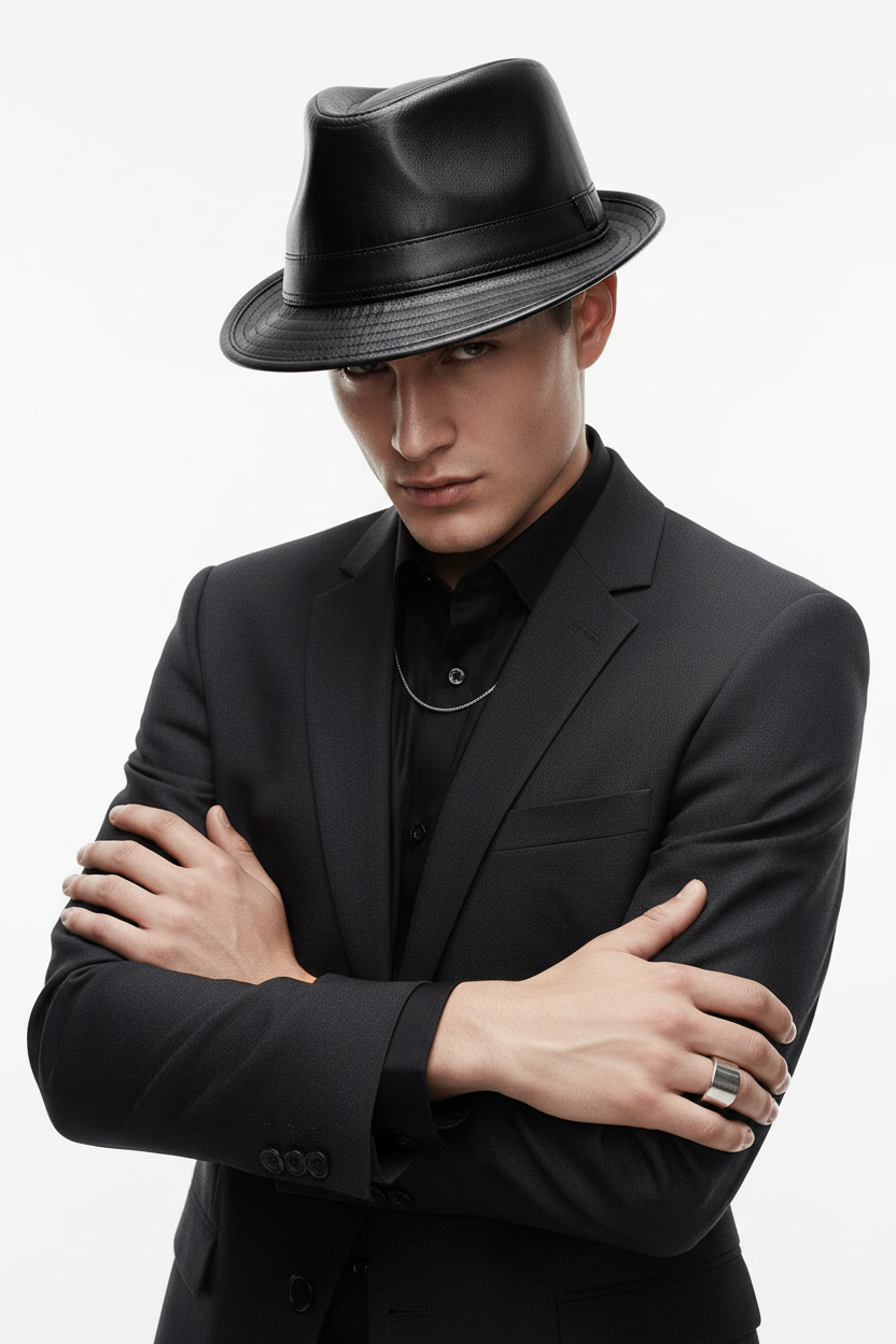 Givens Unisex Faux Leather Jazz Top Hat – Sun & Neck Protection
