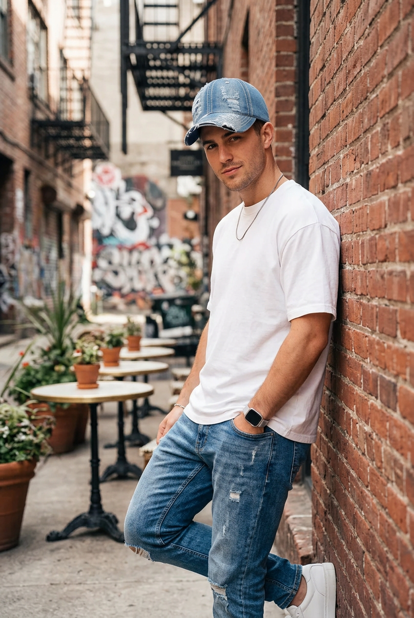 Evans Denim-Look Cotton Cap | Free-Size Casual Hat