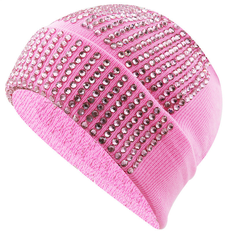 Punk Rhinestone Warm All-matching Acrylic Knitted Drill Cap