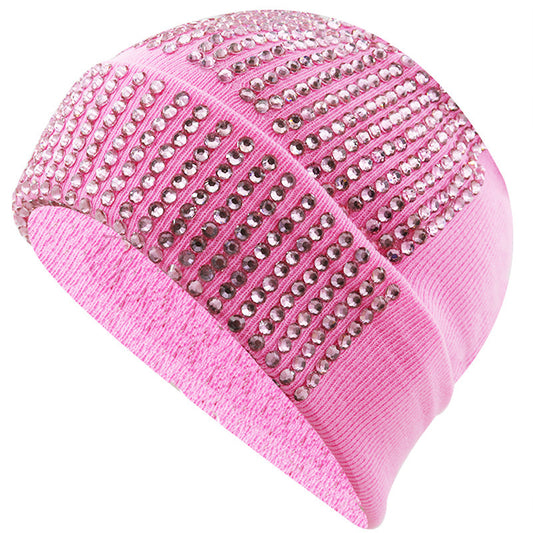 Punk Rhinestone Warm All-matching Acrylic Knitted Drill Cap