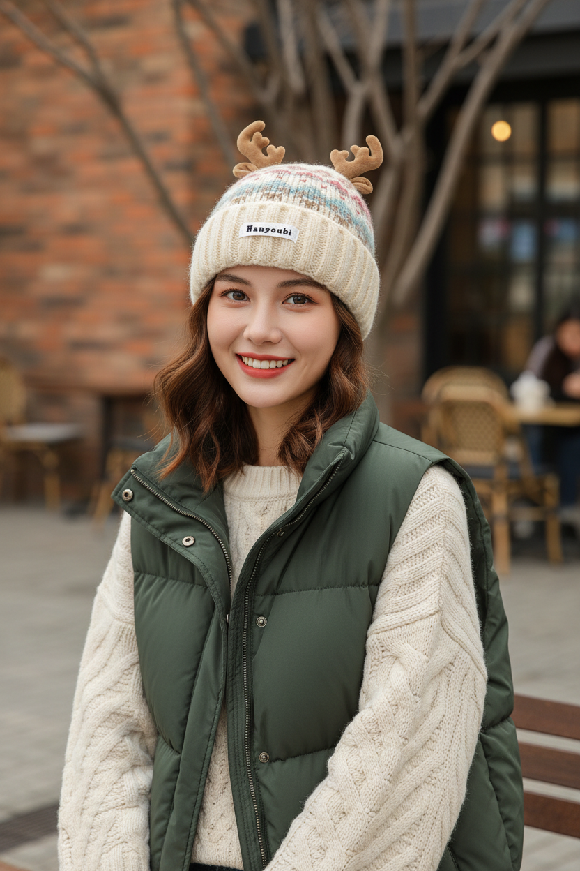 Christmas Antlers Knitted Acrylic Beanie