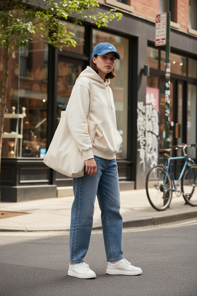 W Denim-Look Cotton Baseball Cap | Adjustable Sun Hat