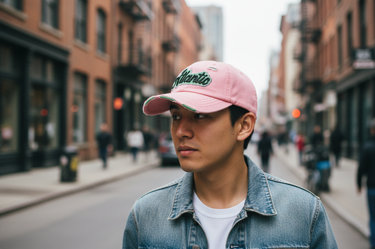 Pink cap with 'Atlantic' text on a white background