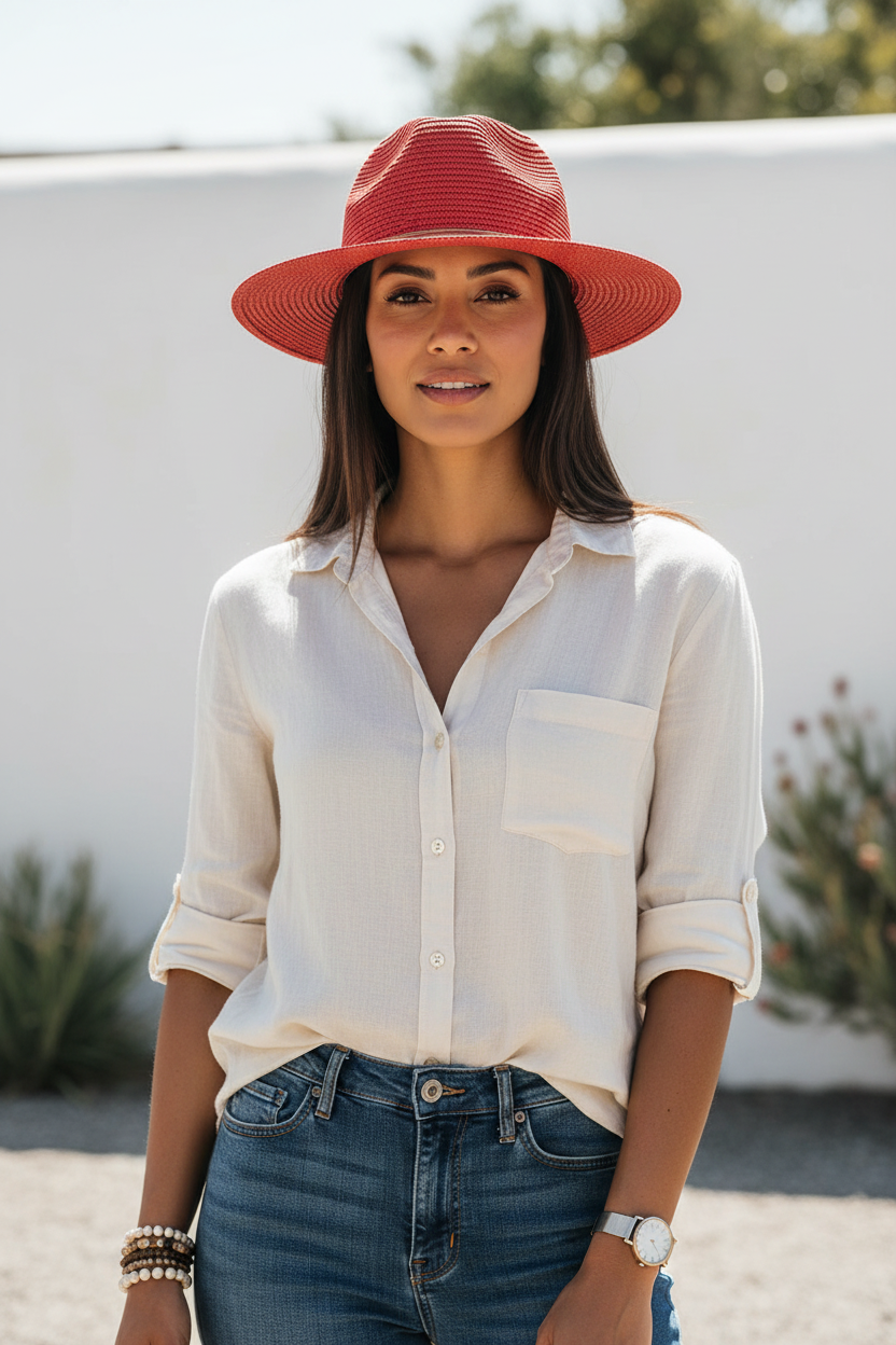 Kerville Flat Brim Straw Sun Hat, Unisex, M 56–58cm