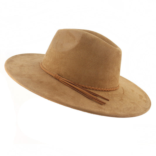 Thompson Suede-Look Fedora Hat – Flat Brim, Unisex 56–58 cm
