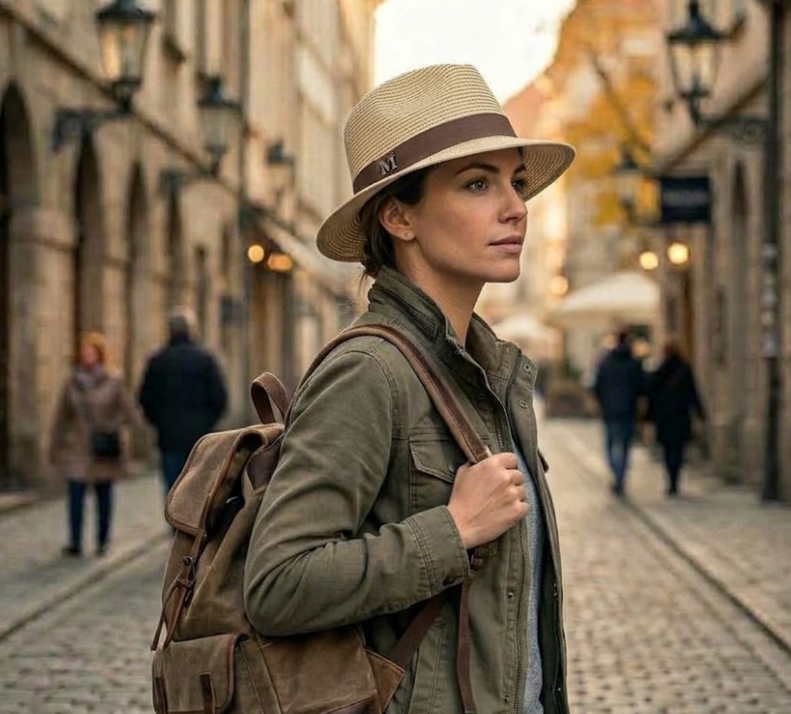 Avery Taylor Wide Brim Straw Fedora Hat with Band, UV Protection