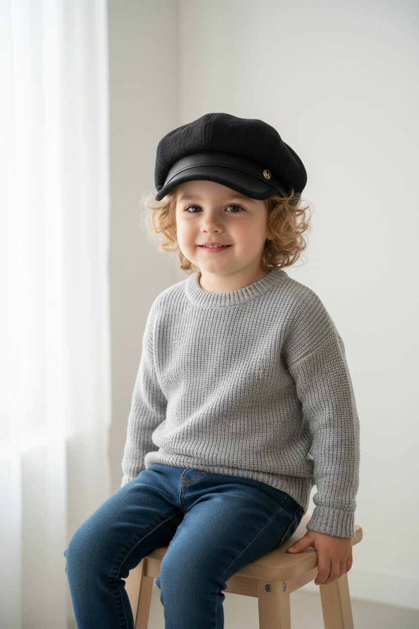 Talon Kids Acrylic Leather Beret Hat with Sunshade