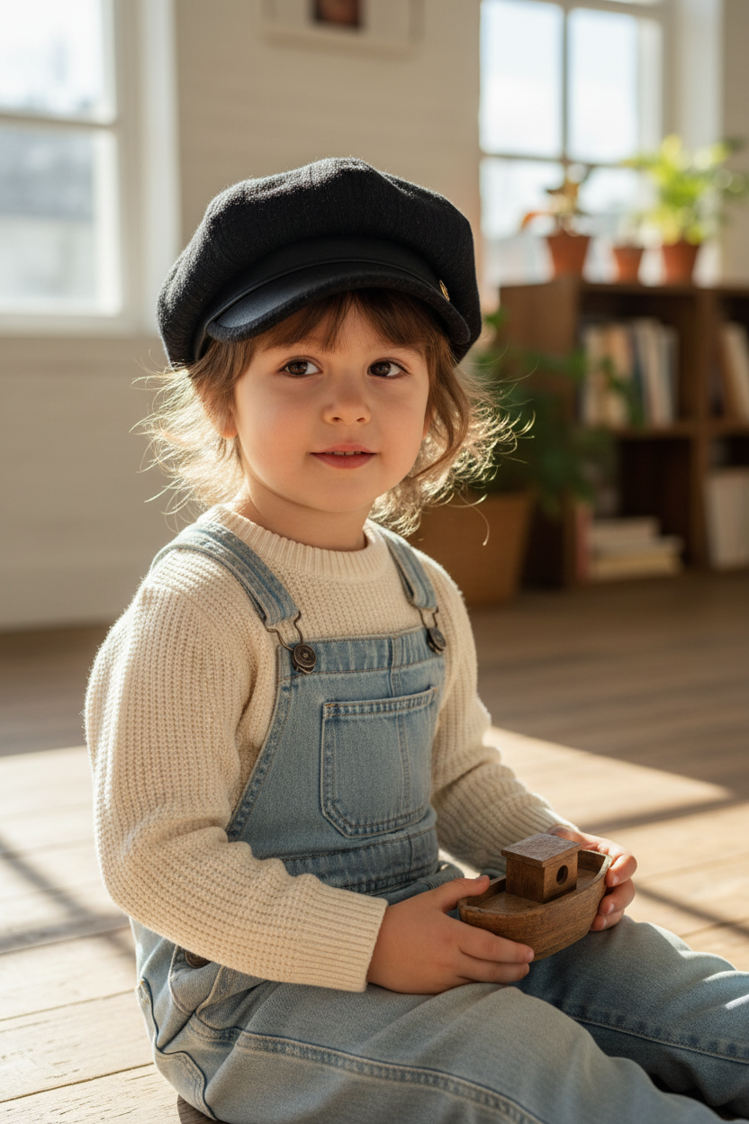 Talon Kids Acrylic Leather Beret Hat with Sunshade