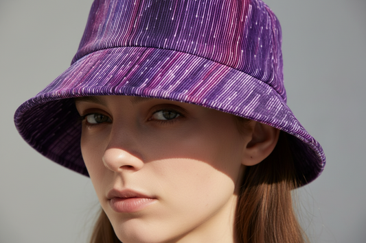 A collection of colorful bucket hats with LED fiber optics around the brim, displayed in various colors and angles, emphasizing the luminous feature and comfort.