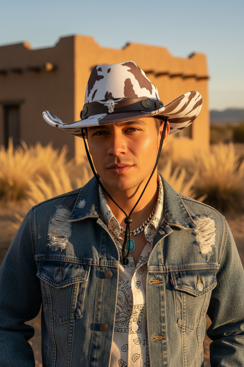 Morton Curved Edge Leather Velvet Western Cowboy Hat
