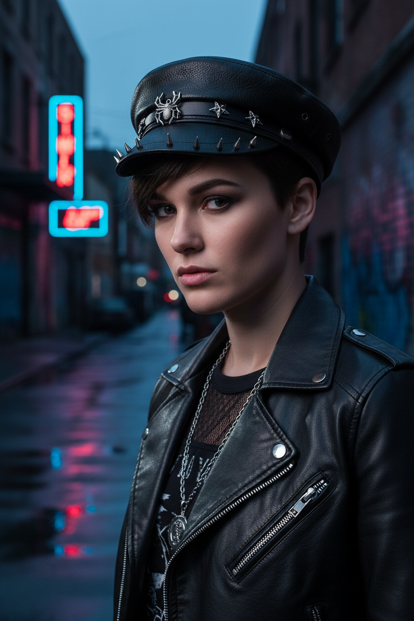 Hilson Flat-Top Faux Leather Beret Hat, Medium