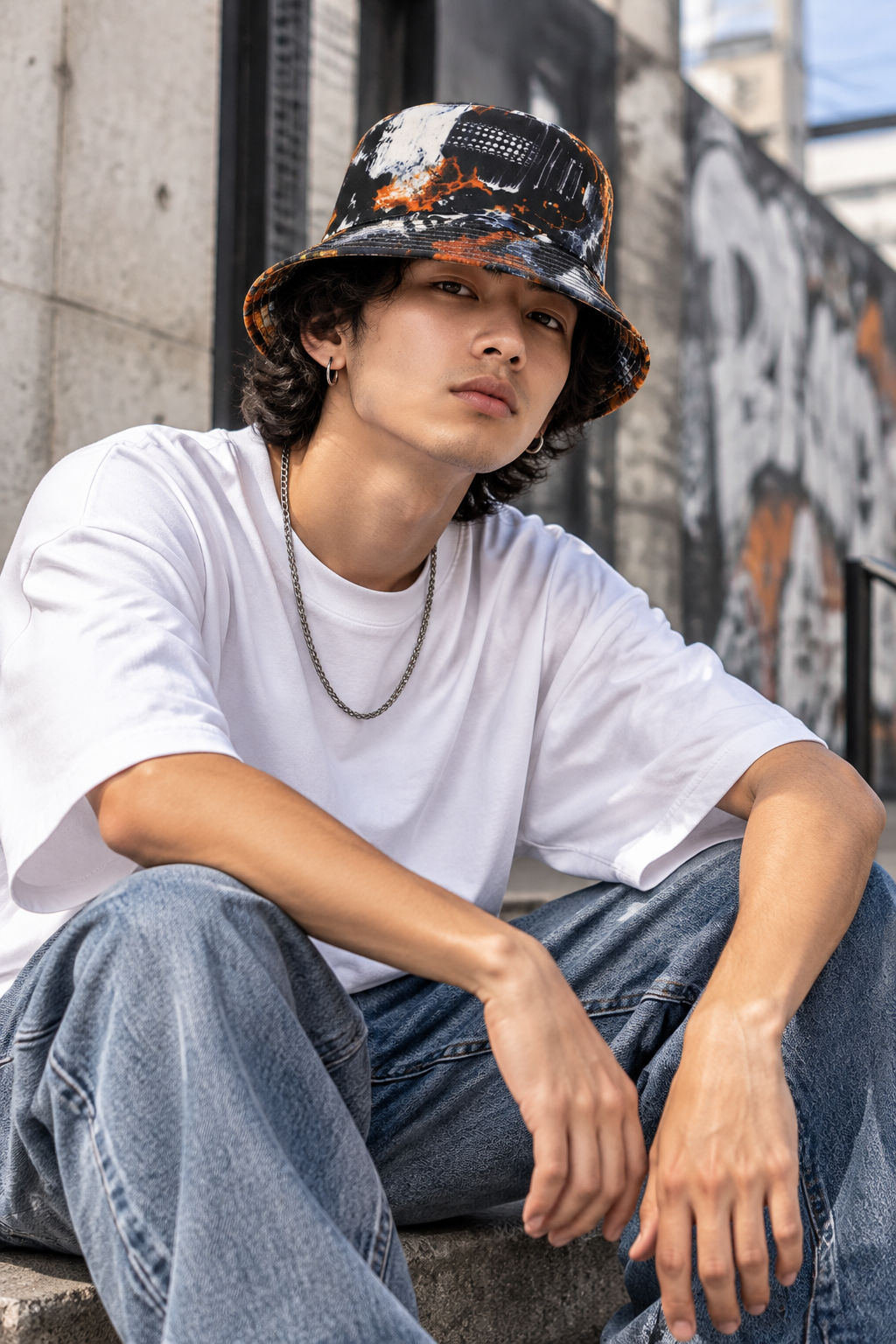 Usman Tie-Dyed Double-Sided Cotton Bucket Hat, UV Protection