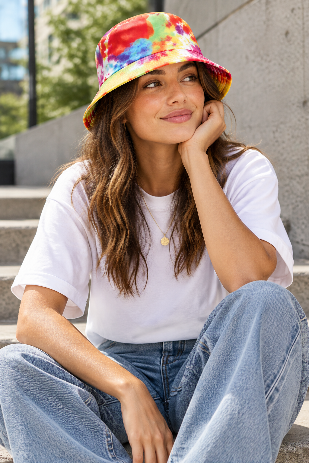 Usman Tie-Dyed Double-Sided Cotton Bucket Hat, UV Protection