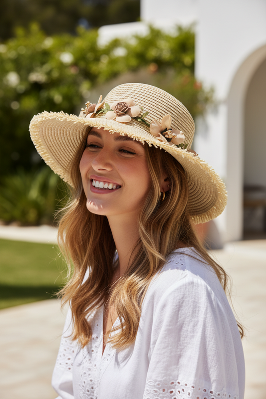 McClain Floral Straw Sun Hat, Acrylic, Medium