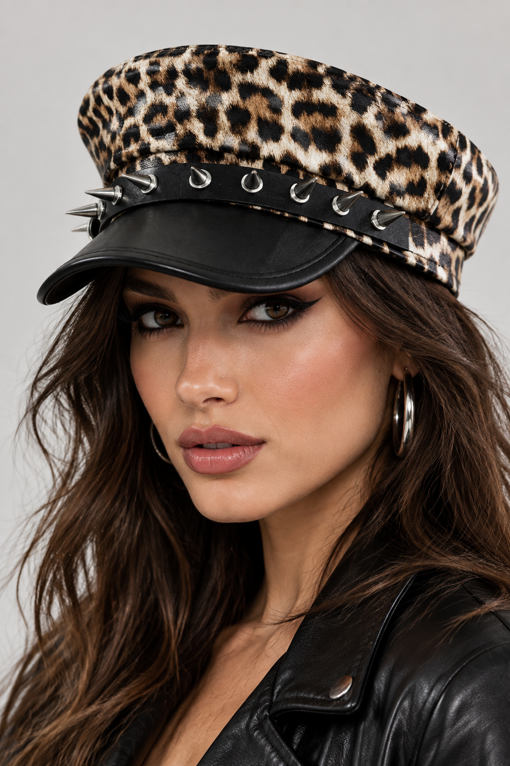 Carson Leopard Print Faux Leather Dome Cap for Girls