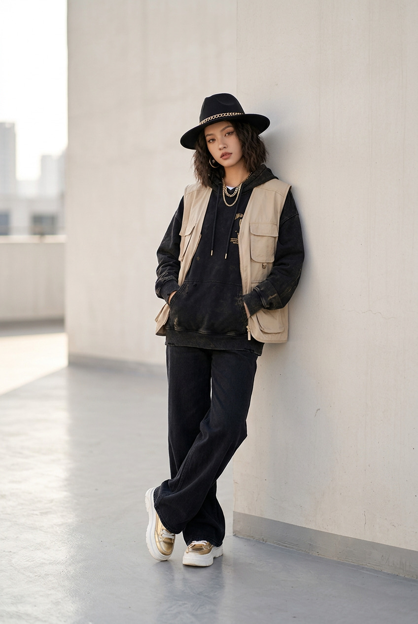 Florence Wool Felt Fedora with Chain, Flat Brim, Leopard Detail