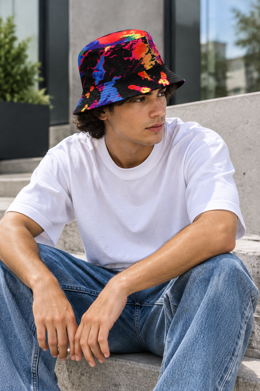 Usman Tie-Dyed Double-Sided Cotton Bucket Hat, UV Protection