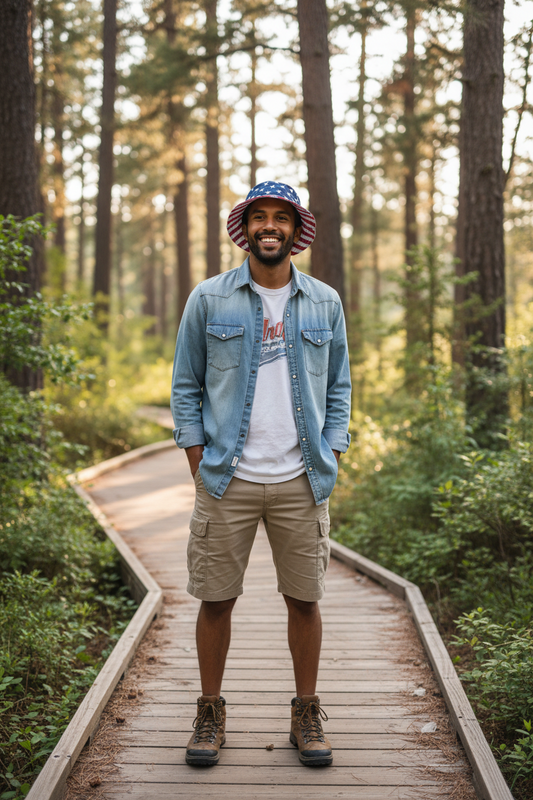 American Flag Polyester Bucket Hat – Dark Navy Blue