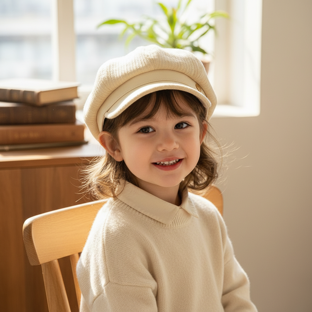 Talon Kids Acrylic Leather Beret Hat with Sunshade