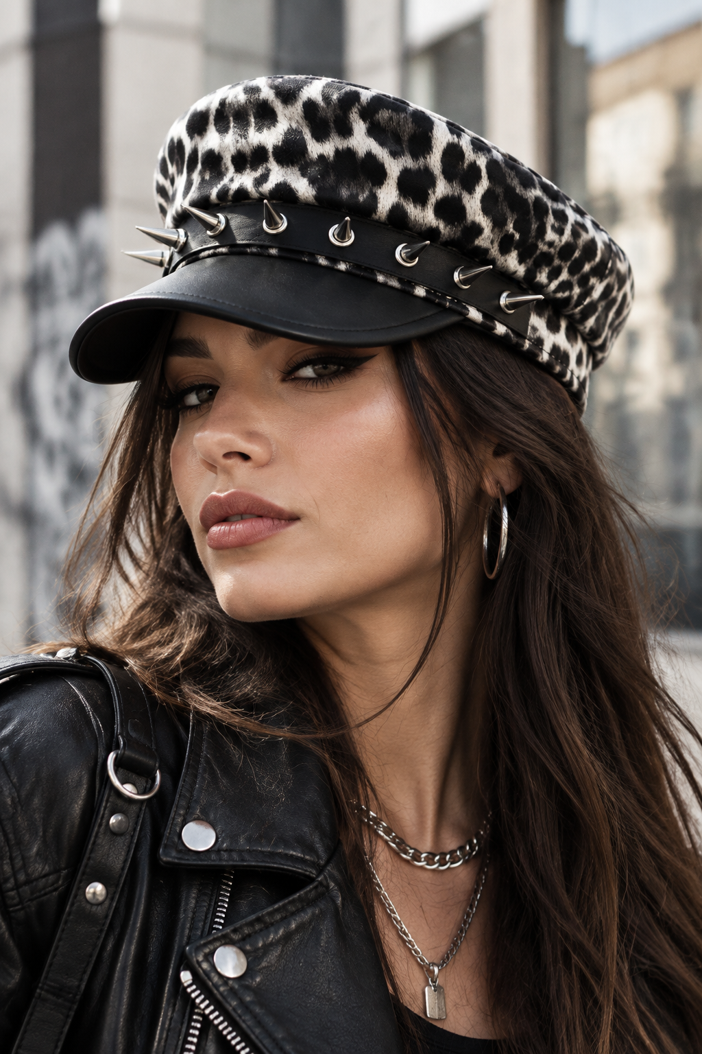Carson Leopard Print Faux Leather Dome Cap for Girls