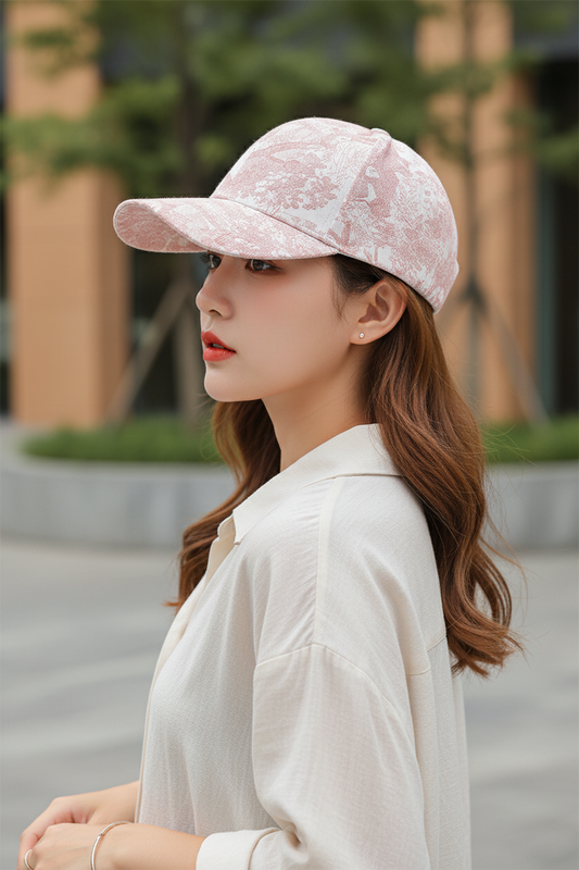 Journey Color Block Print Cotton Baseball Cap – Pink, Dark Blue & Black