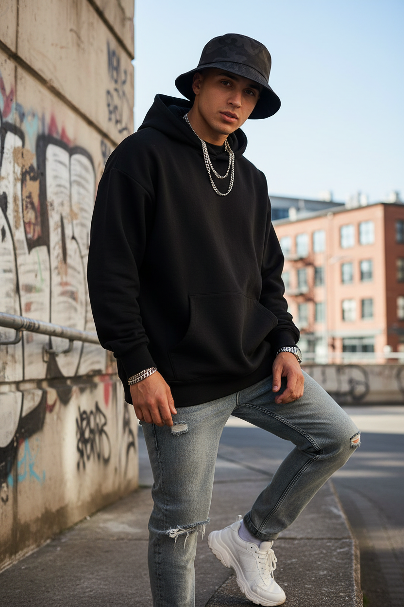 Adams Black Cotton Camouflage Bucket Hat
