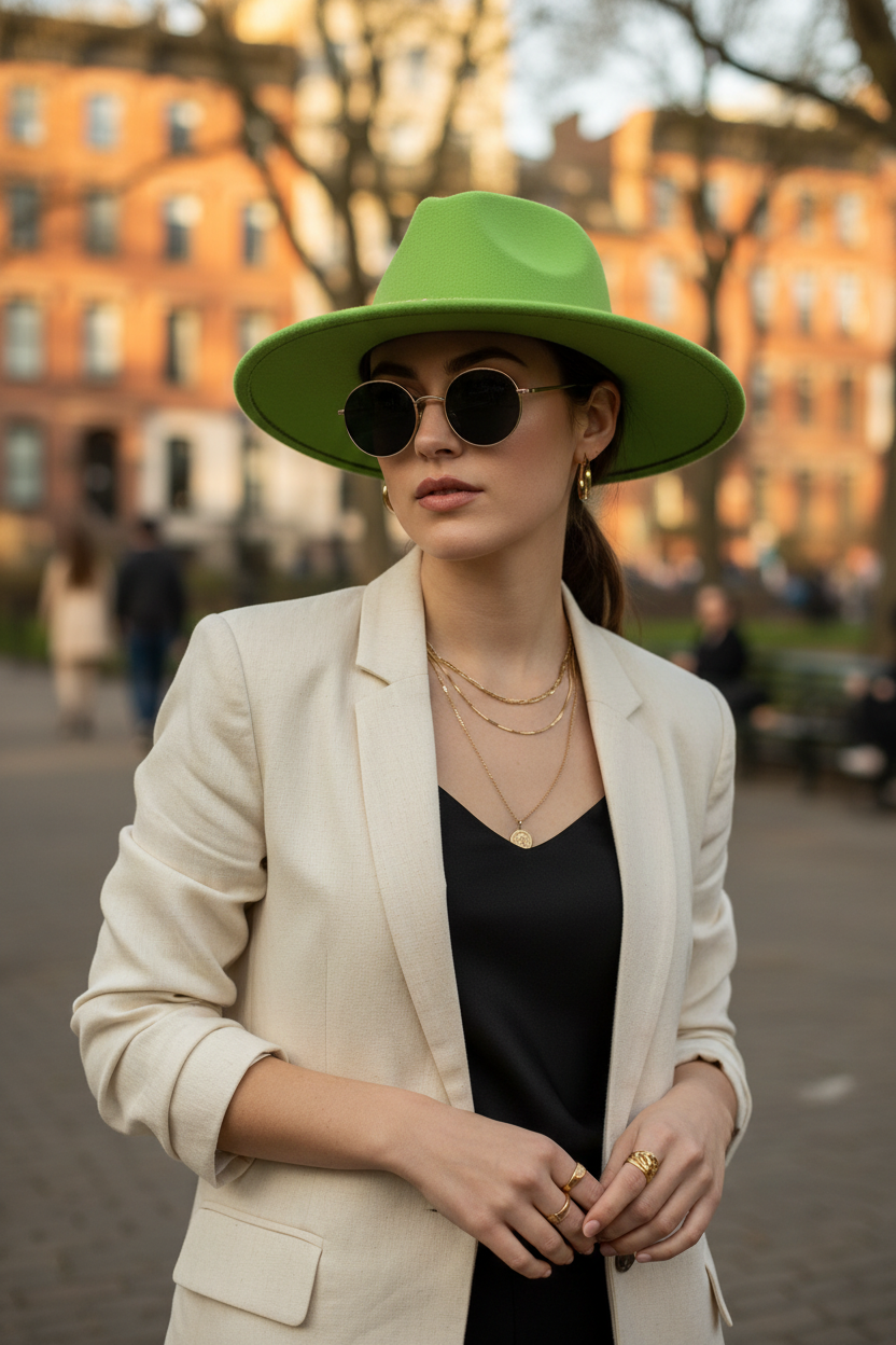 Florence Wool Felt Fedora with Chain, Flat Brim, Leopard Detail