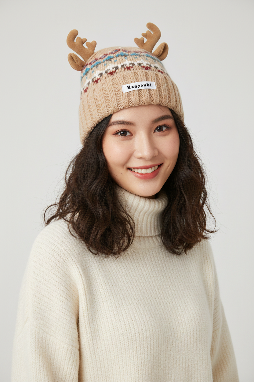 Christmas Antlers Knitted Acrylic Beanie