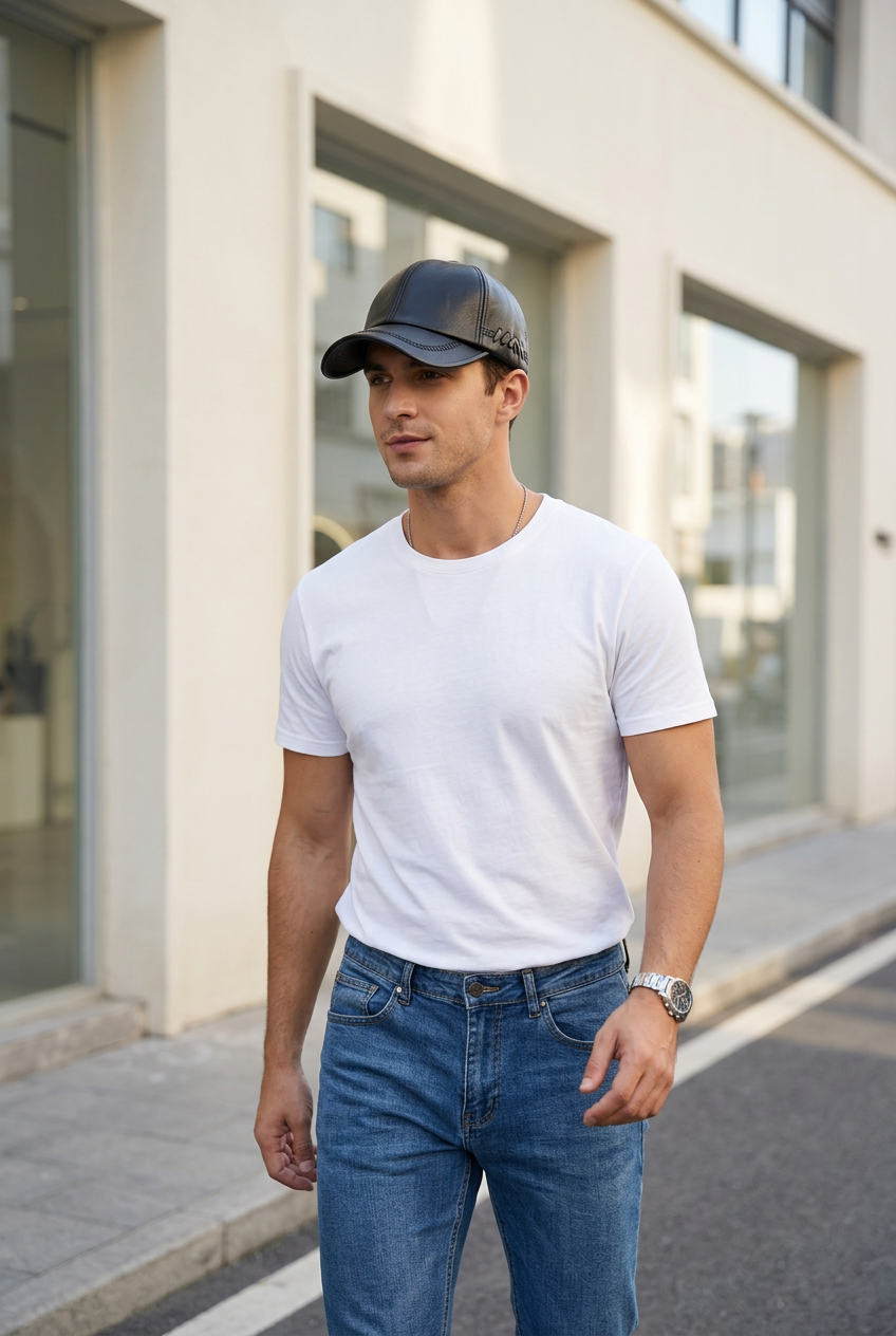 Harrelson Faux Leather Baseball Cap