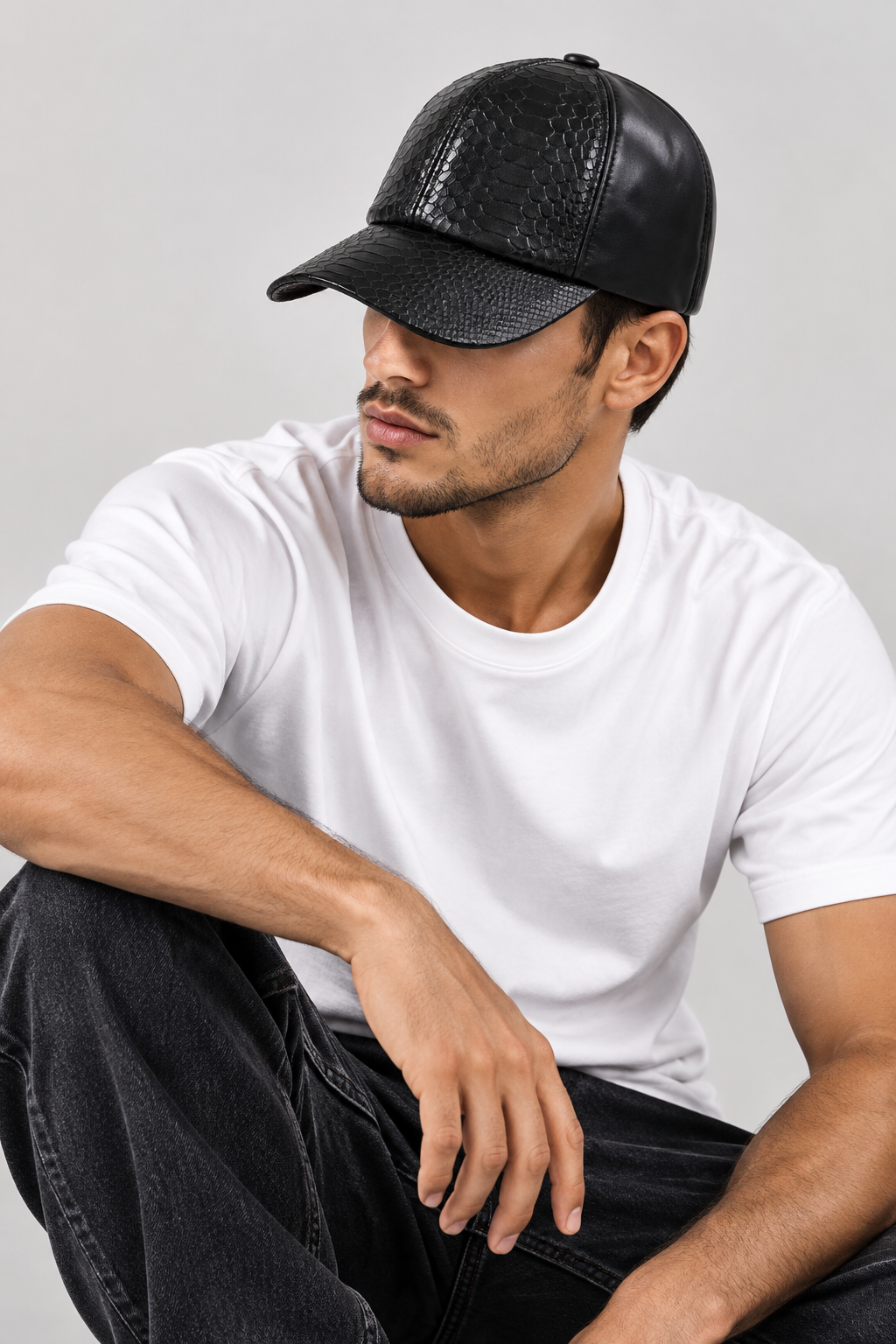 Warren High End Textured  Leather Baseball Cap
