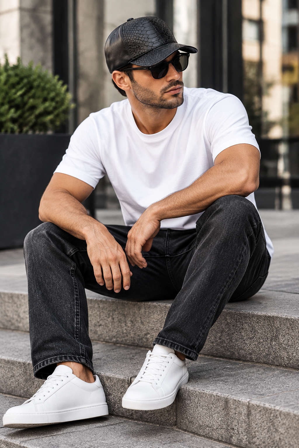 Warren High End Textured  Leather Baseball Cap