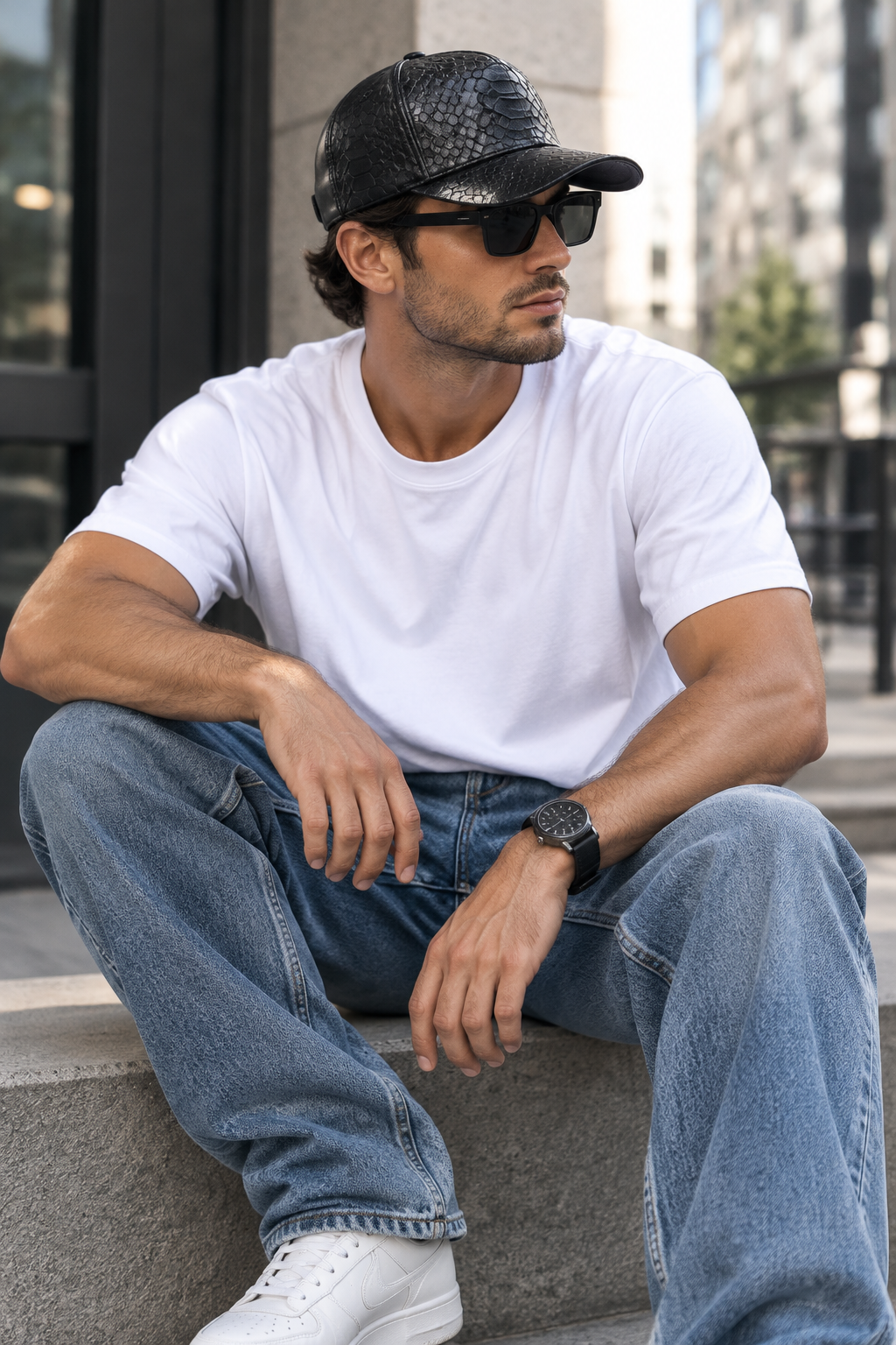 Warren High End Textured  Leather Baseball Cap