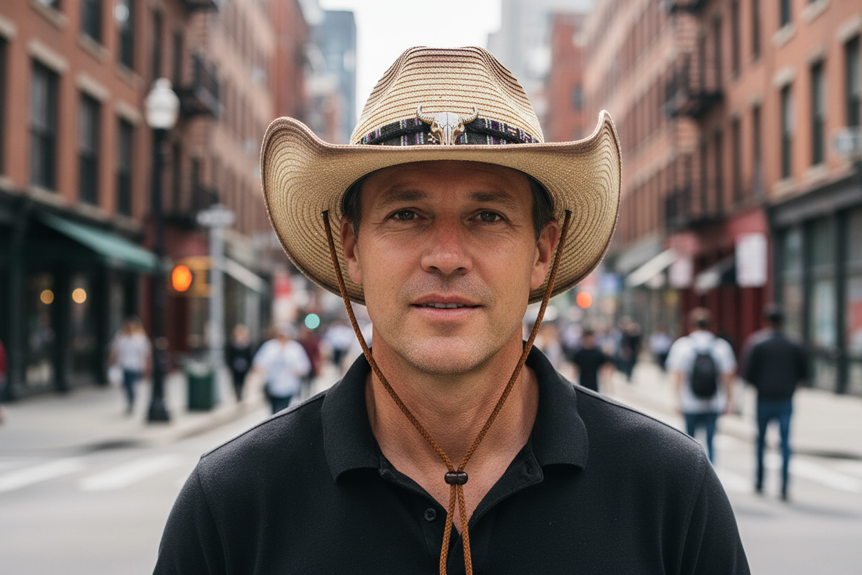 Cowboy hat with brim on a white background
