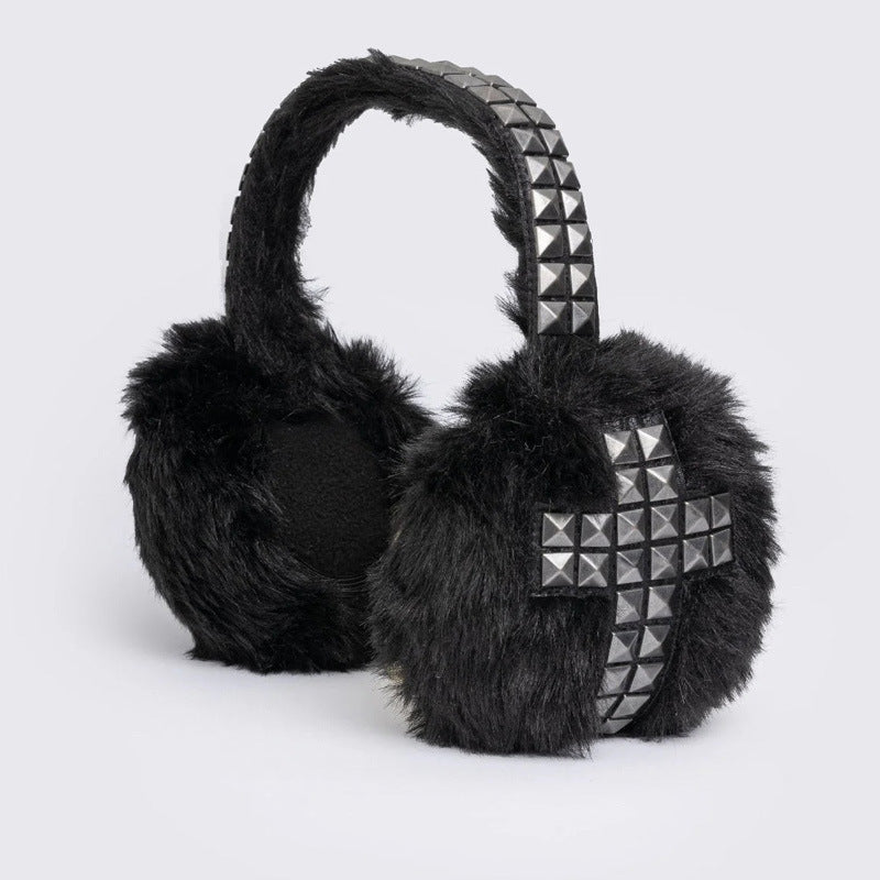 Rhinestone Earflap Hat with Faux Fur – Black